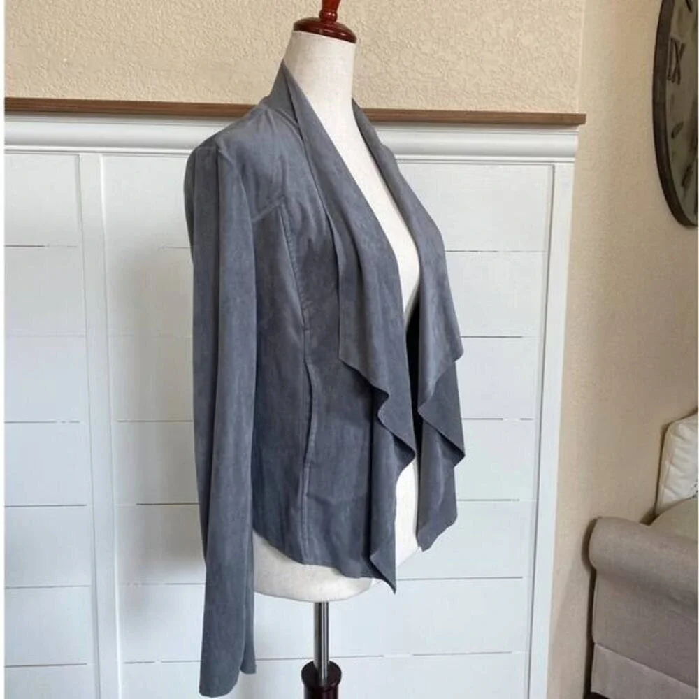 KUT from the Kloth Grey Faux Suede Drape Front Waterfall Jacket XS K125031‎